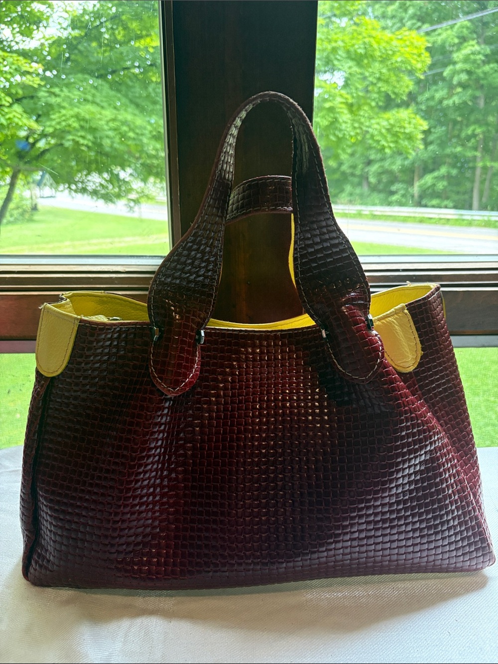 Cecchi E Cecchi Italy Woven Leather Tote Handbag Burgundy Made in Italy